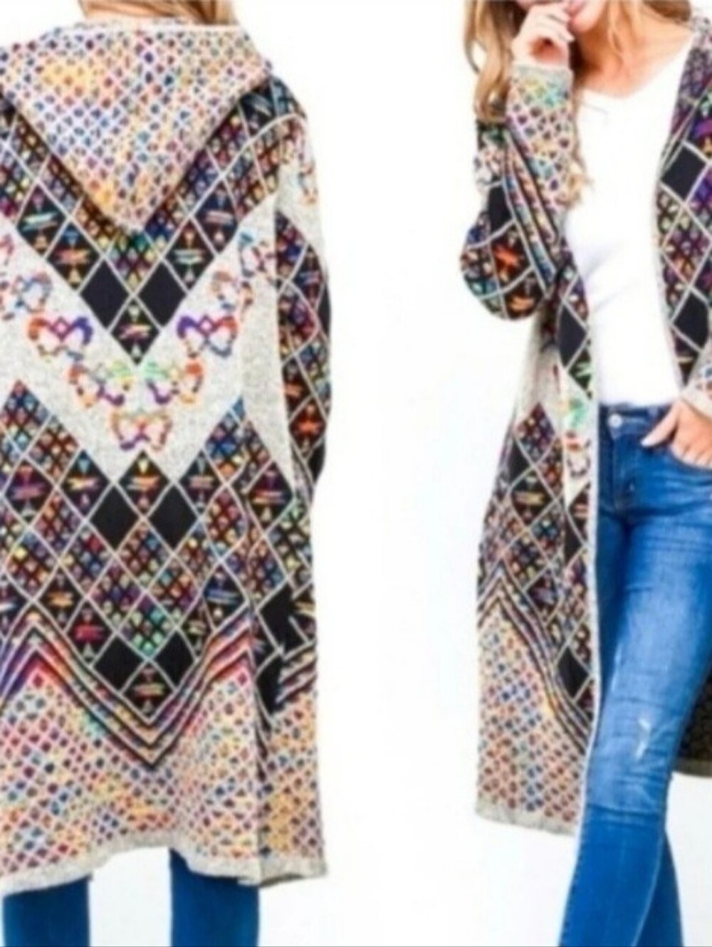 BOHO/AZTEC HOODED CARDIGAN SWEATER Mintee 16 Aztec Hooded Cardigan Sweater Women